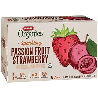 slide 1 of 1, H-E-B Organics Sparkling Passion Fruit Strawberry - 8 ct, 8 ct