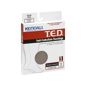 slide 1 of 1, Kendall Ted Anti-Embolism Stockings Knee Length Beige, Large Regular, 1 ct