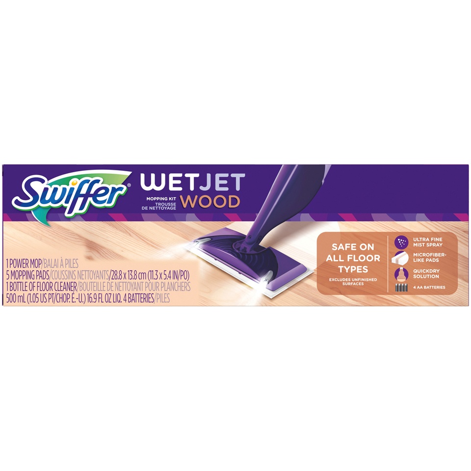 slide 1 of 3, Swiffer Wetjet Wood Floor Spray Mop Starter Kit (1 Power Mop, 5 Mopping Pads, 1/Pack, 1 ct