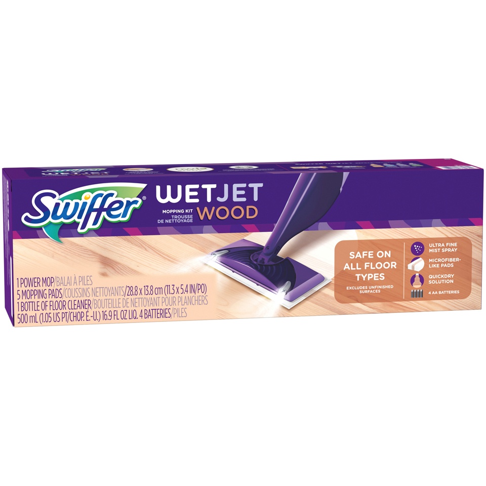 slide 3 of 3, Swiffer Wetjet Wood Floor Spray Mop Starter Kit (1 Power Mop, 5 Mopping Pads, 1/Pack, 1 ct