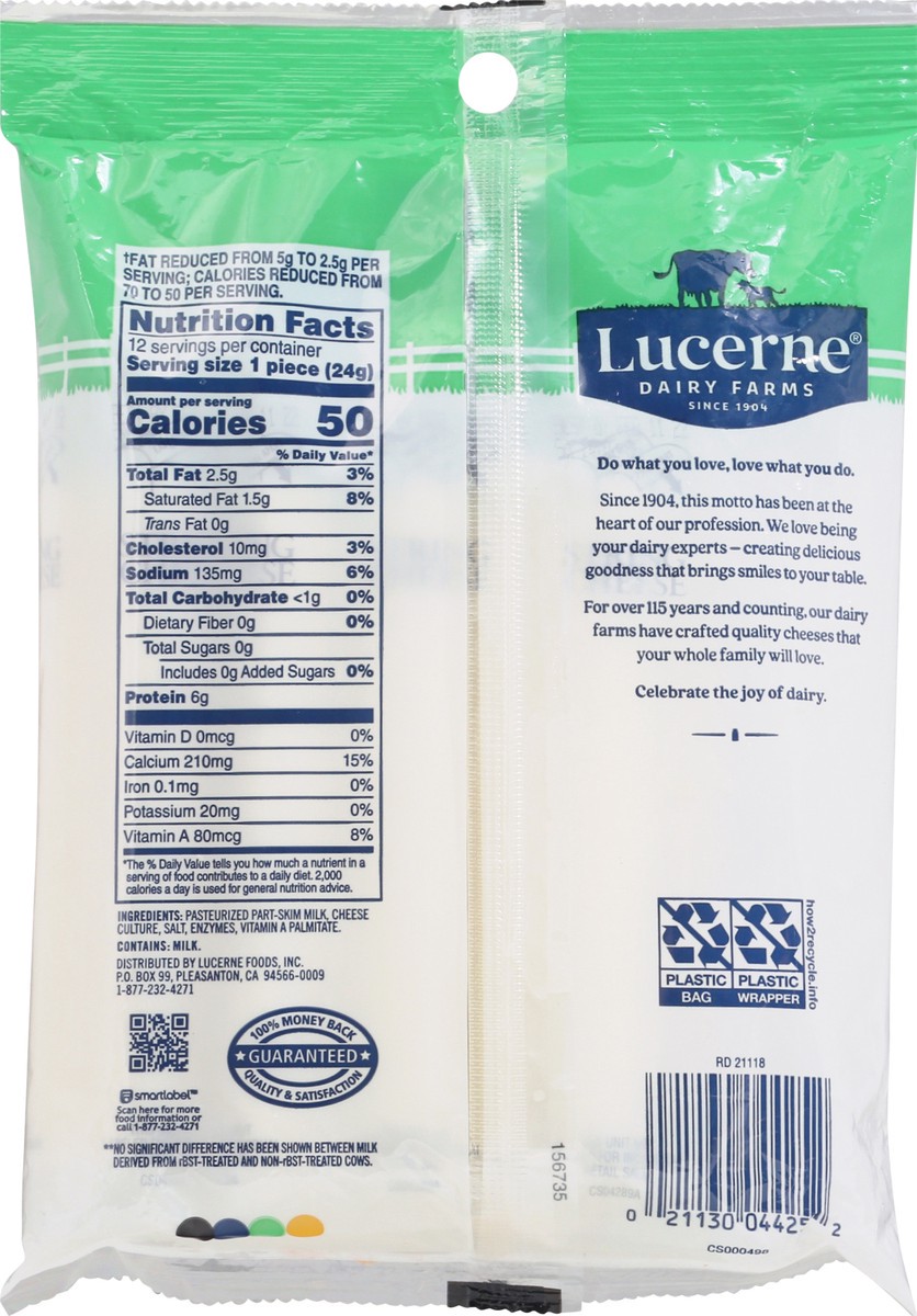 slide 3 of 13, Lucerne Dairy Farms Lucerne Light Low-Moisture Part-Skim Mozzarella String Cheese 12 ea, 12 ct