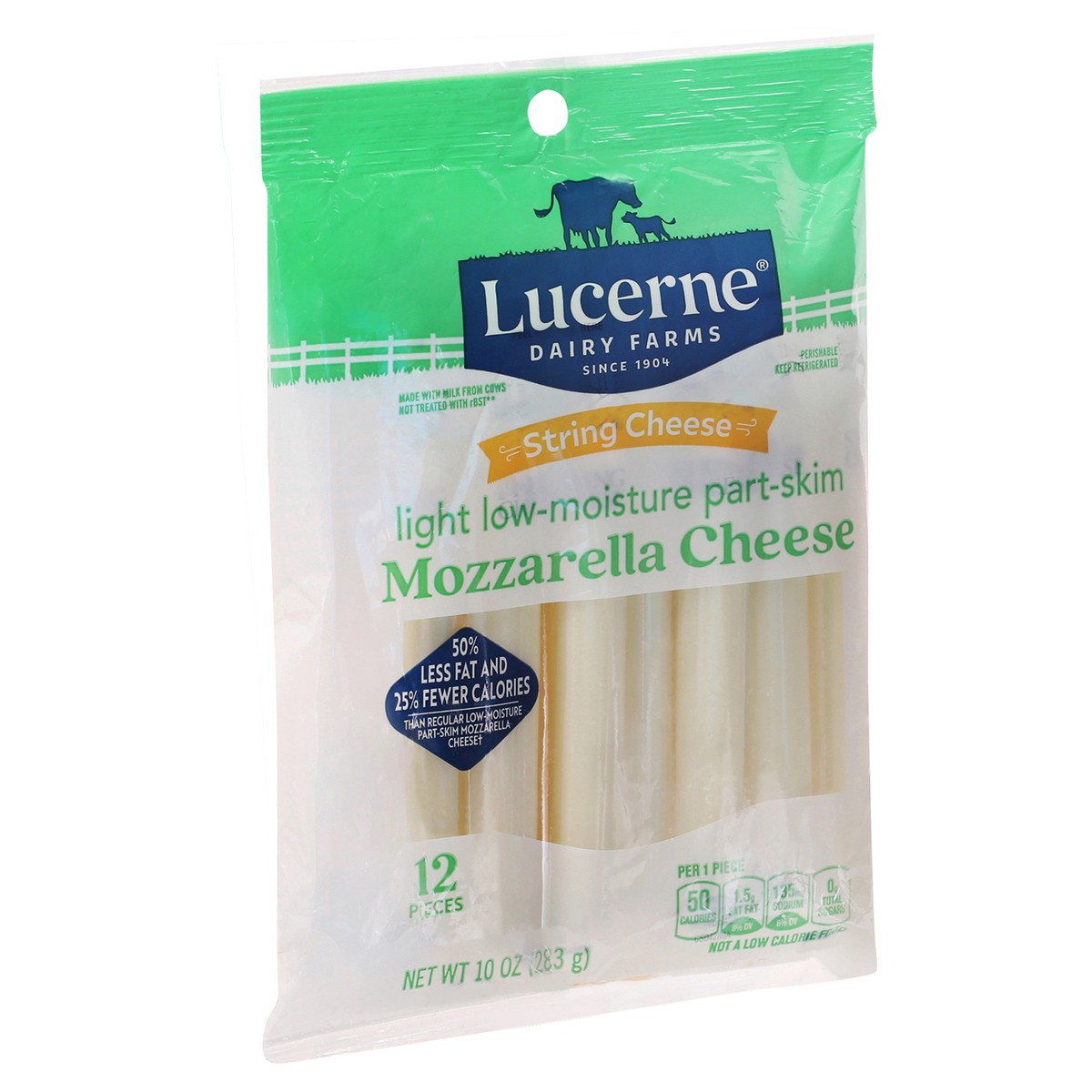 slide 4 of 13, Lucerne Dairy Farms Lucerne Light Low-Moisture Part-Skim Mozzarella String Cheese 12 ea, 12 ct