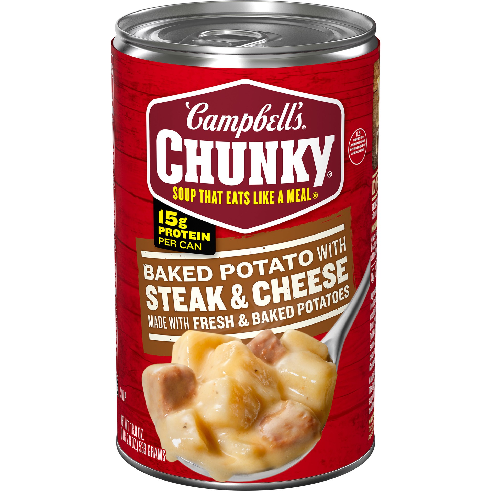 slide 1 of 5, Campbell's Campbell''s Chunky Soup, Baked Potato with Steak and Cheese Soup, 18.8 oz Can, 18.8 oz