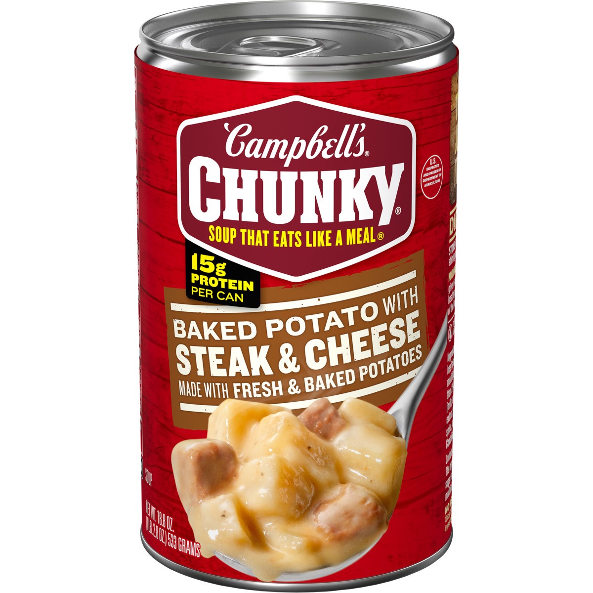 slide 1 of 5, Campbell's Baked Potato with Steak and Cheese Soup, 18.800 oz