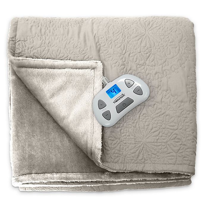 slide 1 of 6, Therapedic Quilted Medallion Warming Full Blanket - Taupe, 1 ct