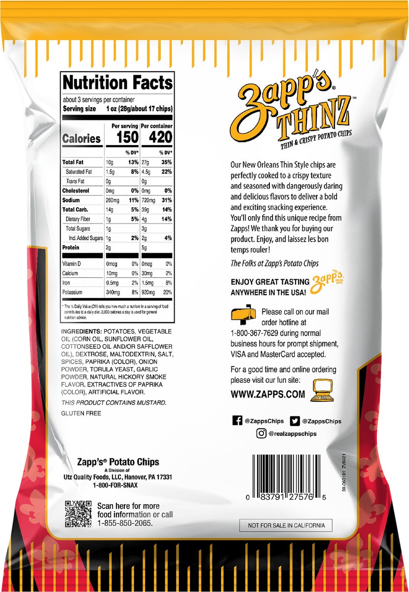 slide 6 of 11, Zapp's 2.75 oz Zapp's Thinz New Orleans Style Spicy Cajun Crawtator Potato Chips, 2.75 oz