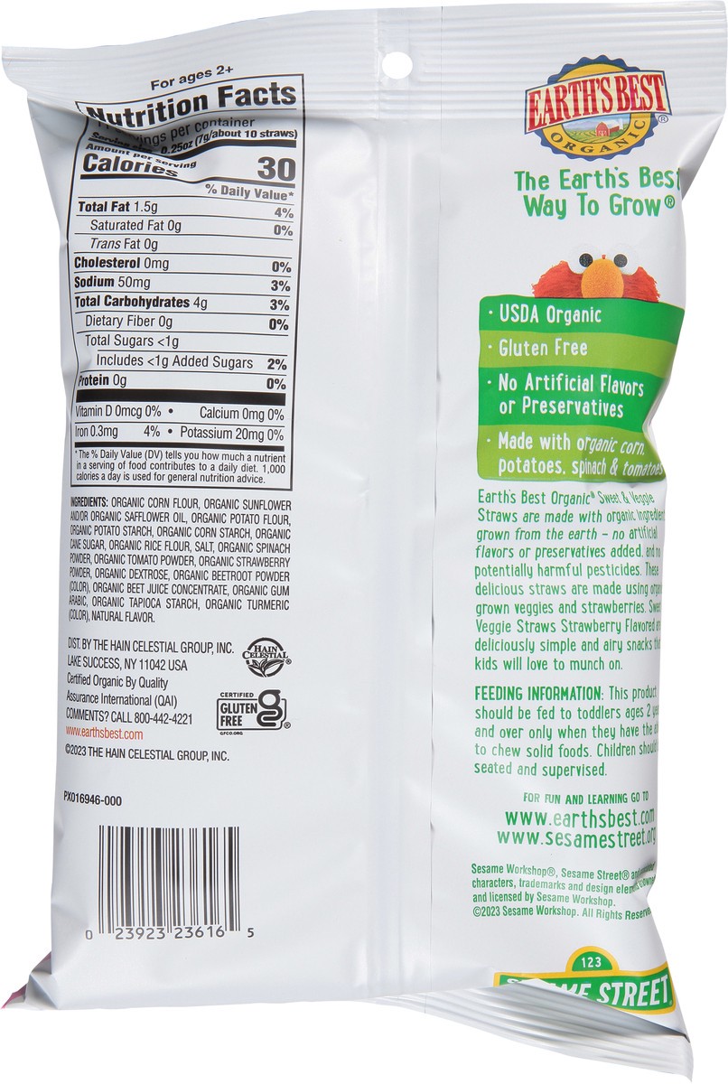 slide 11 of 11, Earth's Best Organic Sweet & Veggie Straws Strawberry Flavored Vegetable & Potato Snack 2.75 oz, 2.75 oz