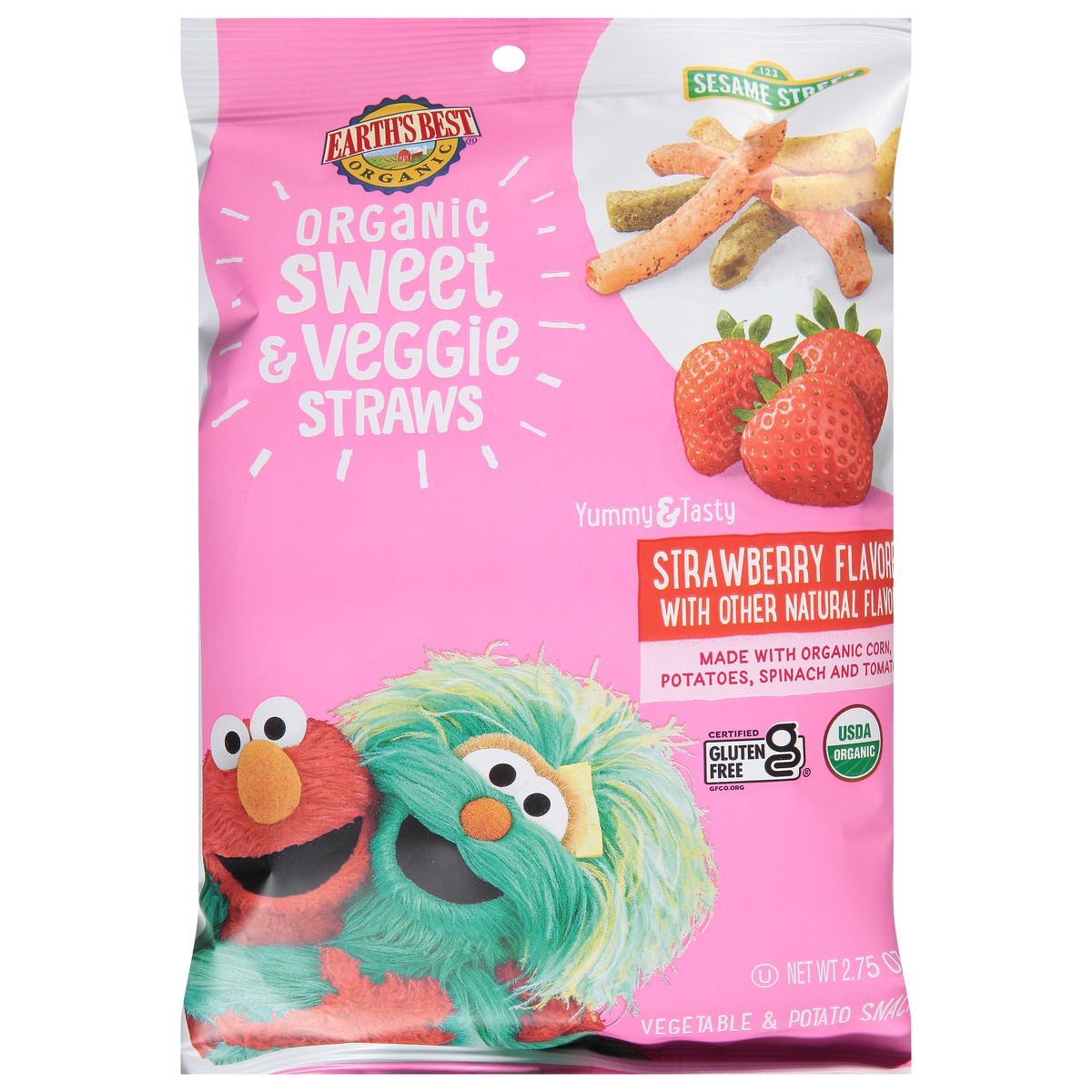 slide 1 of 11, Earth's Best Organic Sweet & Veggie Straws Strawberry Flavored Vegetable & Potato Snack 2.75 oz, 2.75 oz