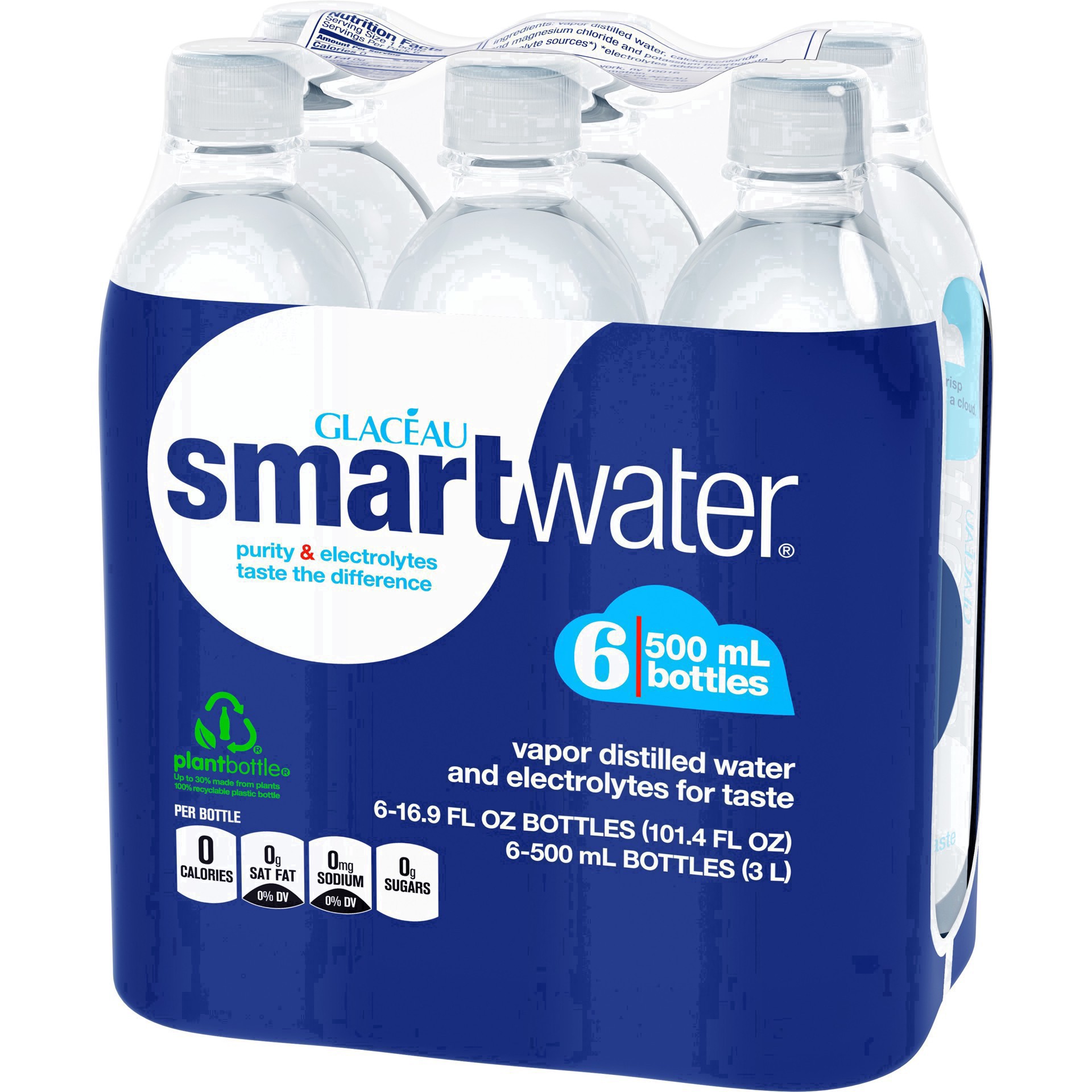 slide 62 of 75, smartwater vapor distilled premium water bottles, 16.9 fl oz, 6 Pack, 101.40 fl oz