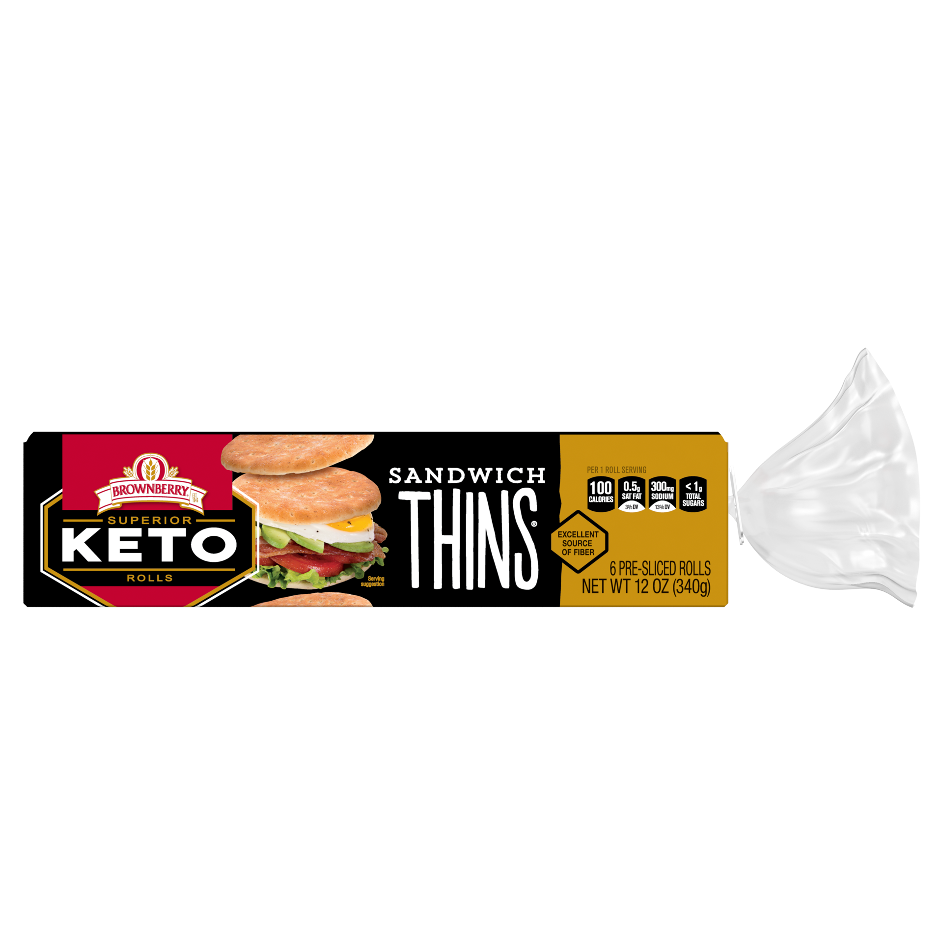slide 5 of 5, Oroweat Brownberry Superior Keto Plain Sandwich Thins, 6 count, 12 oz, 6 ct