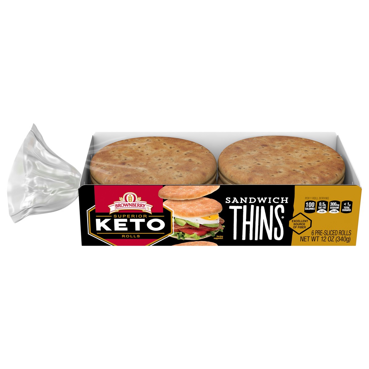 slide 1 of 5, Oroweat Brownberry Superior Keto Plain Sandwich Thins, 6 count, 12 oz, 6 ct
