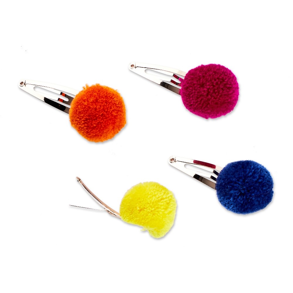 slide 2 of 2, scünci Yarn Pompom Snap Clips, 4 ct