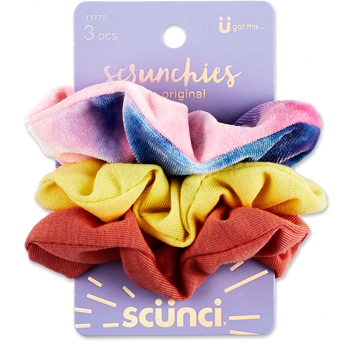 slide 1 of 2, scünci Tiedye Velvet & Solid Scrunchies, 3 ct