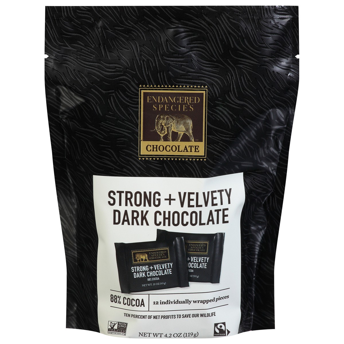 slide 1 of 9, Endangered Species 88% Cocoa Strong + Velvety Dark Chocolate Chocolate 12 ea, 