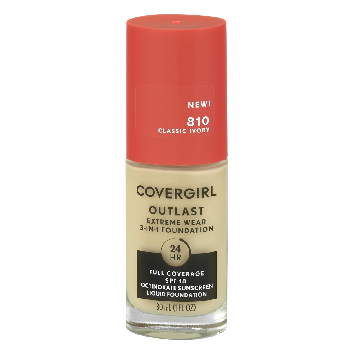 slide 3 of 12, Covergirl Outlast Extreme Wear 3-in-1 Full Coverage Liquid Foundation, SPF 18 Sunscreen, Classic Ivory, 1 Fl. Oz., 30 ml