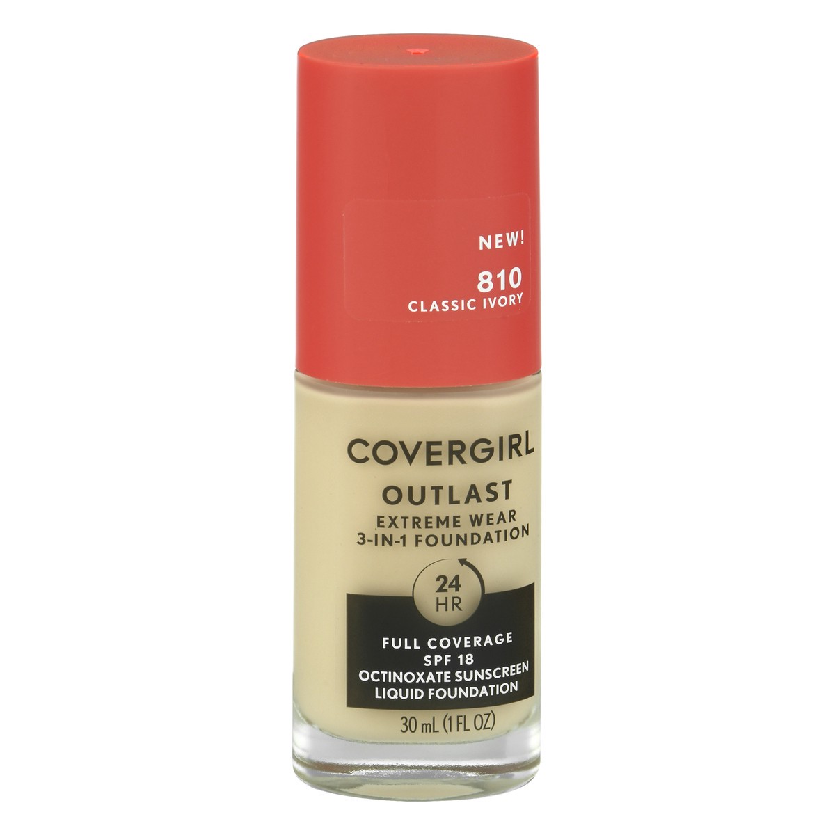 slide 6 of 12, Covergirl Outlast Extreme Wear 3-in-1 Full Coverage Liquid Foundation, SPF 18 Sunscreen, Classic Ivory, 1 Fl. Oz., 30 ml