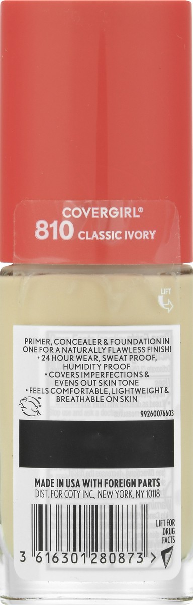 slide 11 of 12, Covergirl Outlast Extreme Wear 3-in-1 Full Coverage Liquid Foundation, SPF 18 Sunscreen, Classic Ivory, 1 Fl. Oz., 30 ml