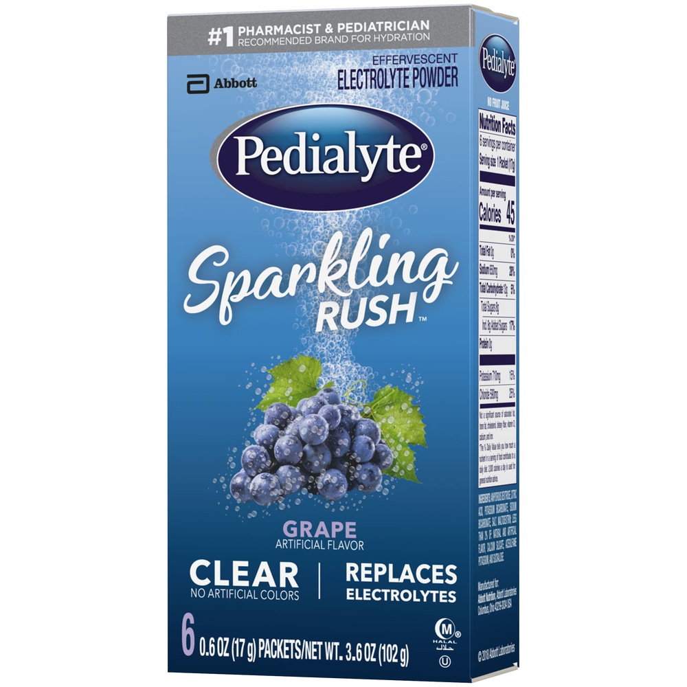 slide 3 of 8, Pedialyte Sparkling Rush Powder Grape Powder Packet, 6 ct; 6 oz