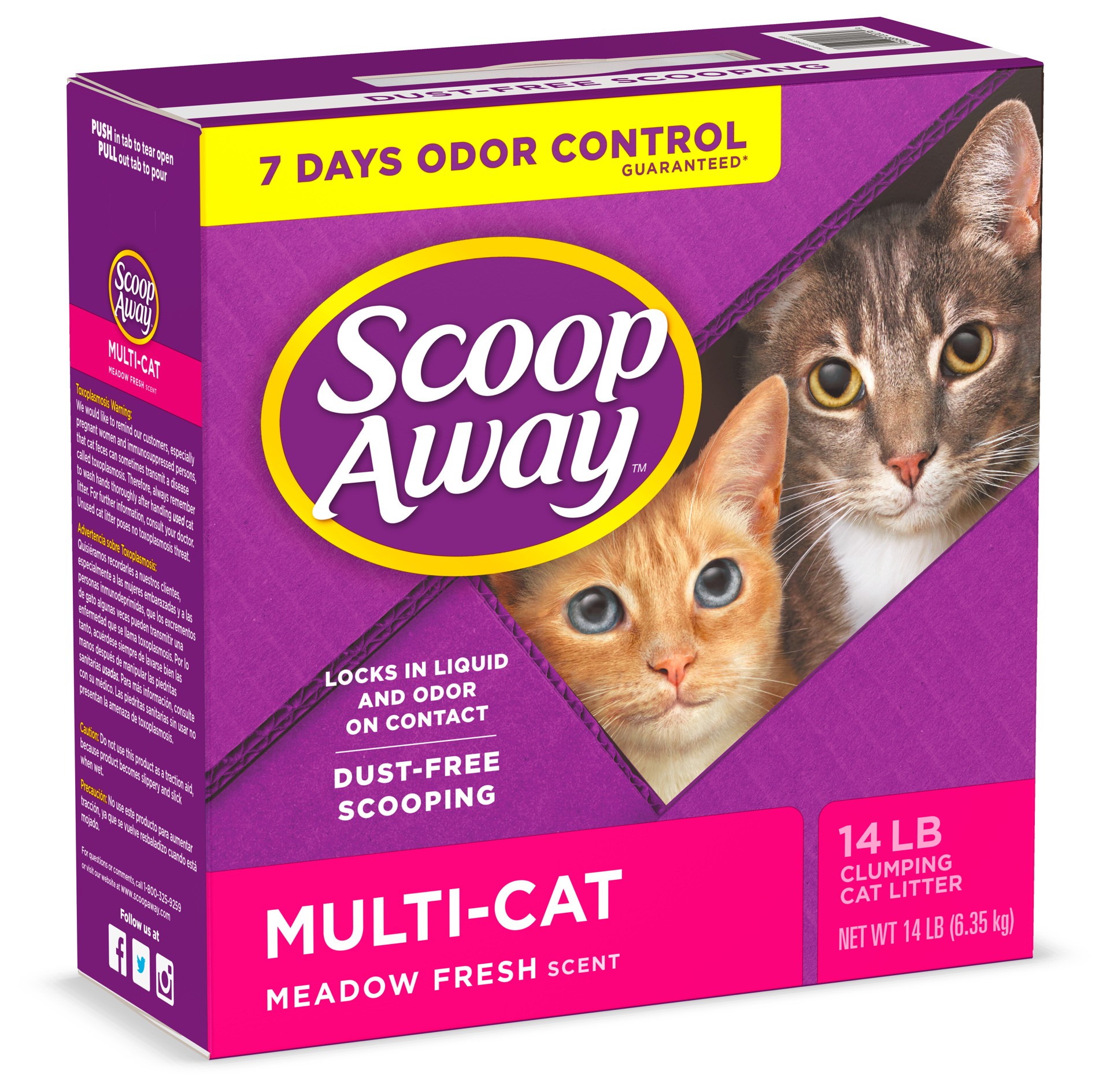 slide 4 of 5, Scoop Away Multi-Cat Clumping Cat Litter, Meadow Fresh Scent, 14 lb