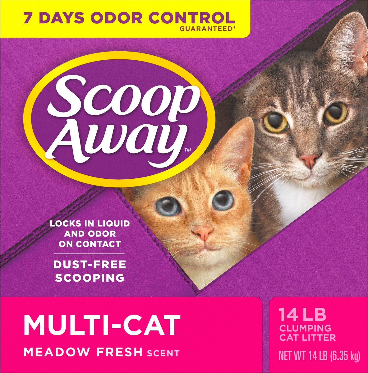 slide 1 of 5, Scoop Away Multi-Cat Clumping Cat Litter, Meadow Fresh Scent, 14 lb