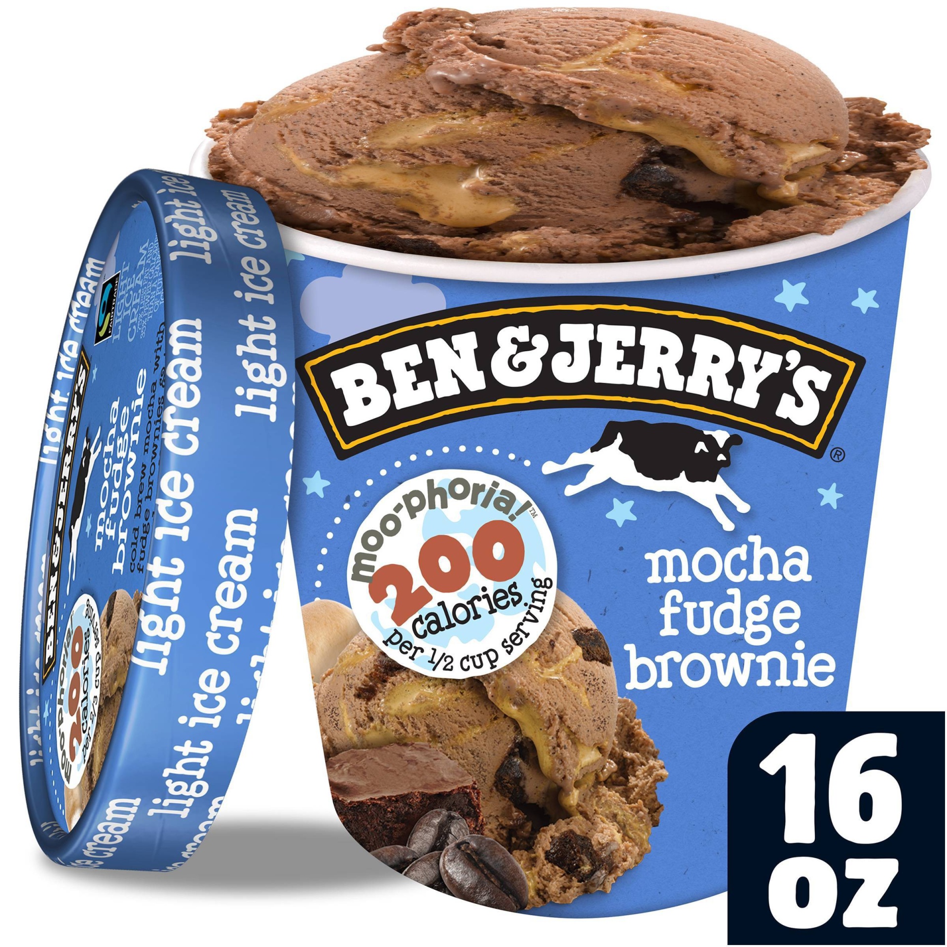 slide 1 of 6, Ben & Jerry's Moo-Phoria!&nbsp;Mocha Fudge Brownie Light Ice Cream, 1 pint