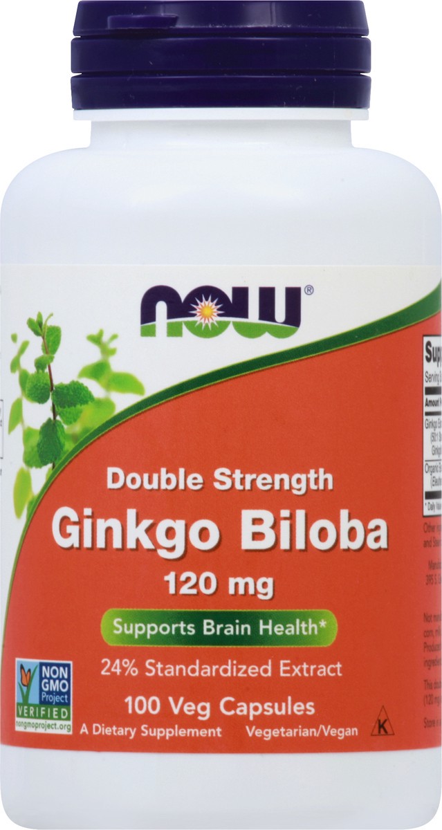slide 2 of 7, NOW Ginkgo Biloba, Double Strength 120 mg - 100 Veg Capsules, 100 ct