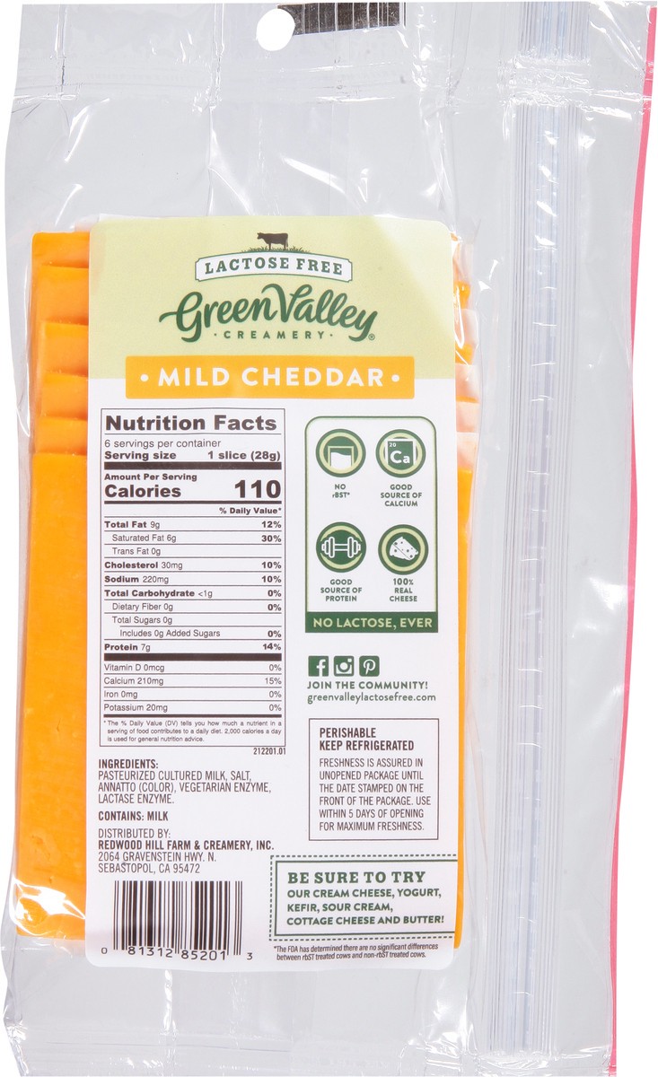 slide 6 of 9, Green Valley Creamery Lactose Free Mild Cheddar Sliced Cheese 6 Slices, 1 ct