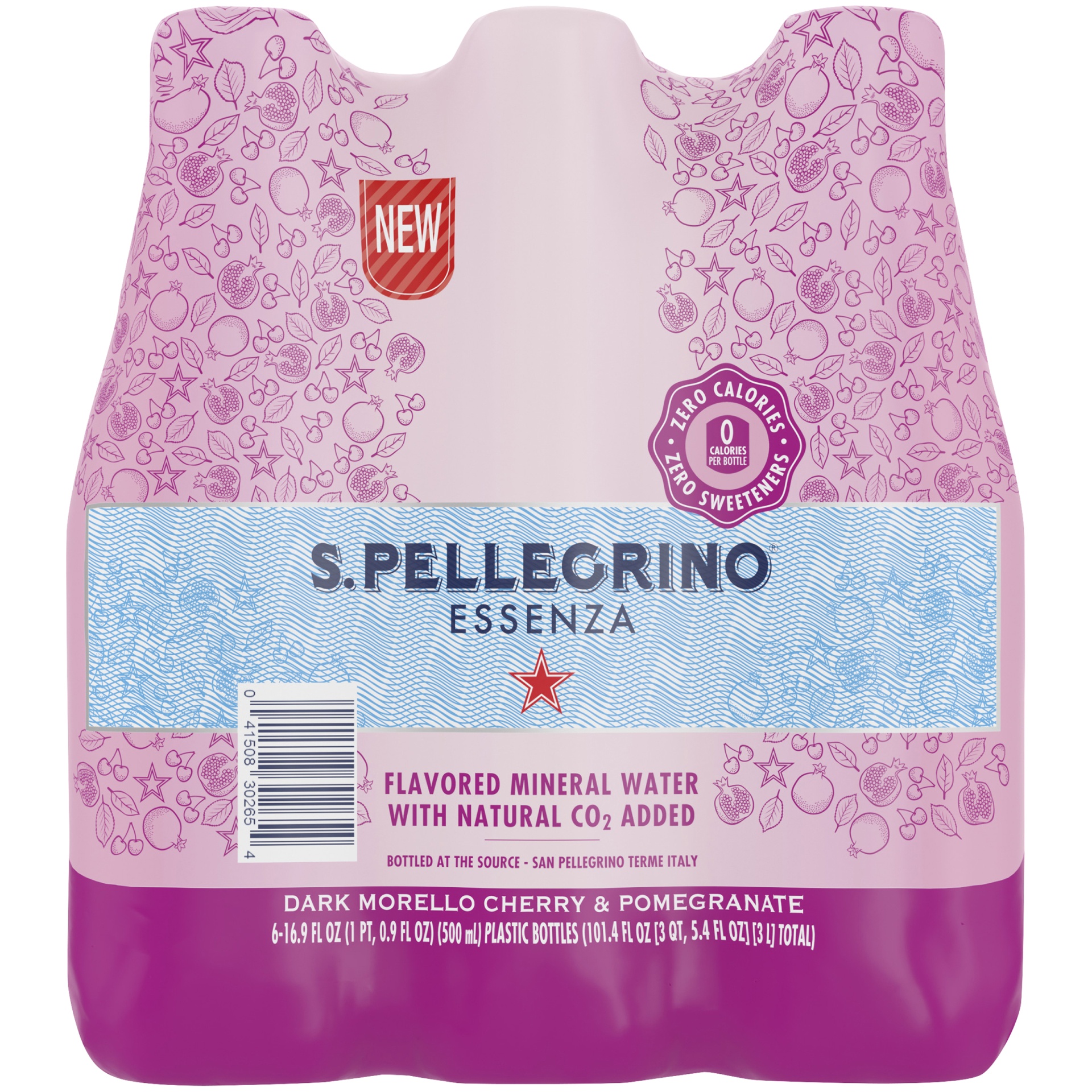 slide 1 of 8, S.Pellegrino Essenza Dark Morello Cherry & Pomegranate Flavored Mineral Water Plastic, 6 ct; 1/2 liter