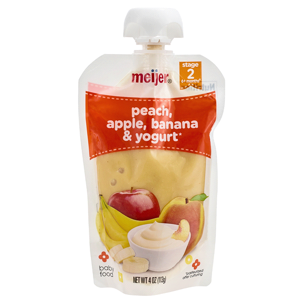 slide 1 of 1, Meijer Peach Apple Banana and Yogurt Baby Food Pouch, 4 oz