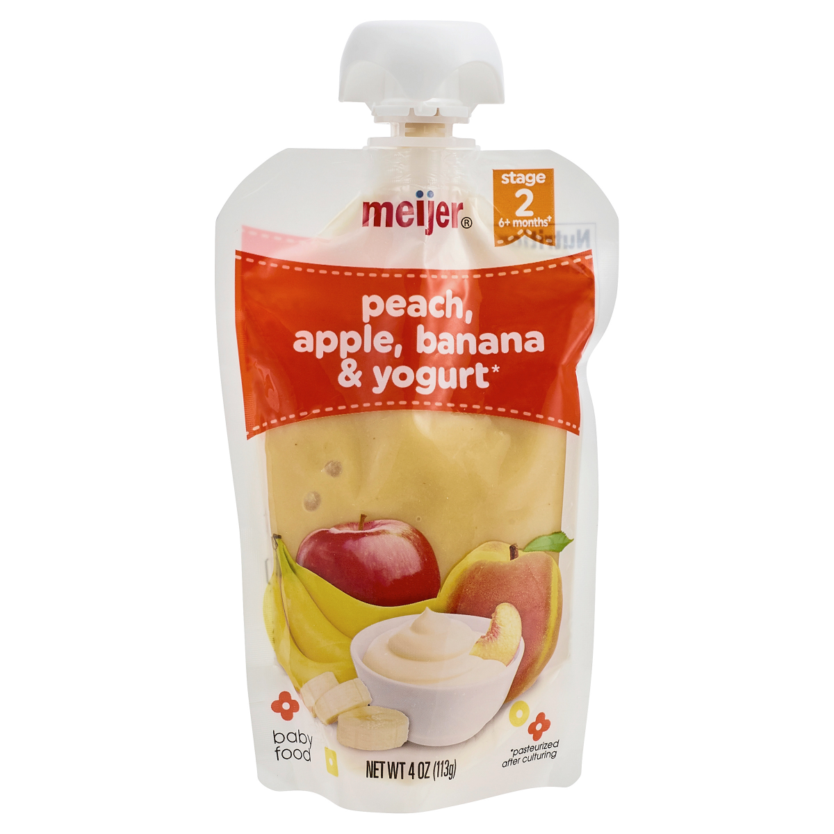 slide 1 of 5, Meijer Peach, Apple, Banana, and Yogurt Baby Food Pouch, 4 oz