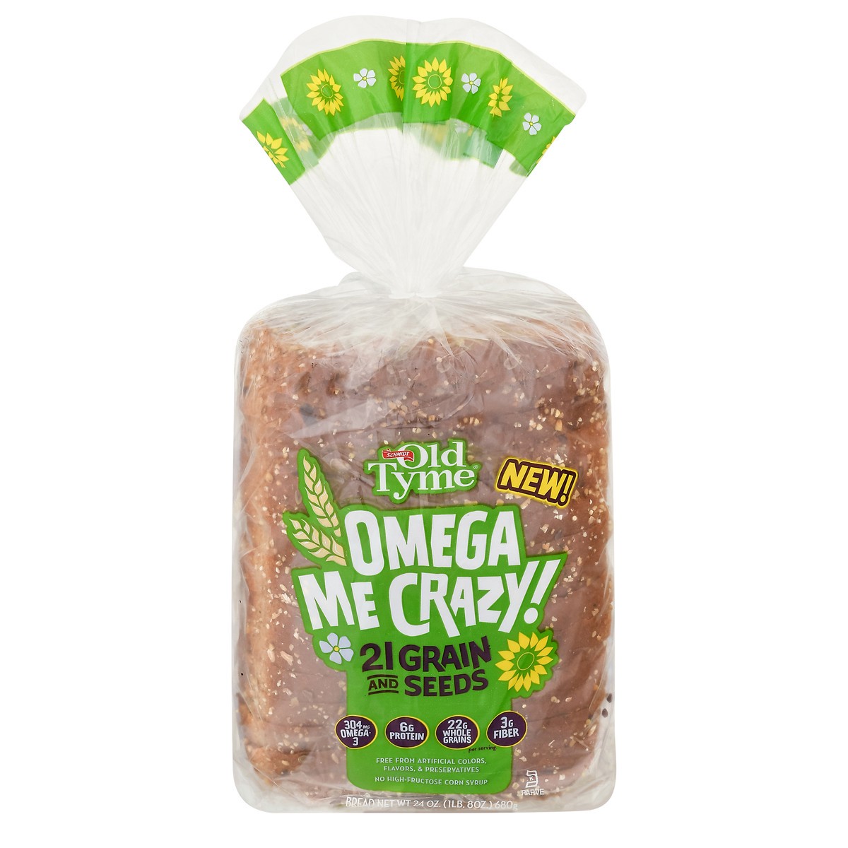 slide 1 of 10, Old Tyme Bread Omega Me Crazy! 21 Grain And Seeds, 24 oz