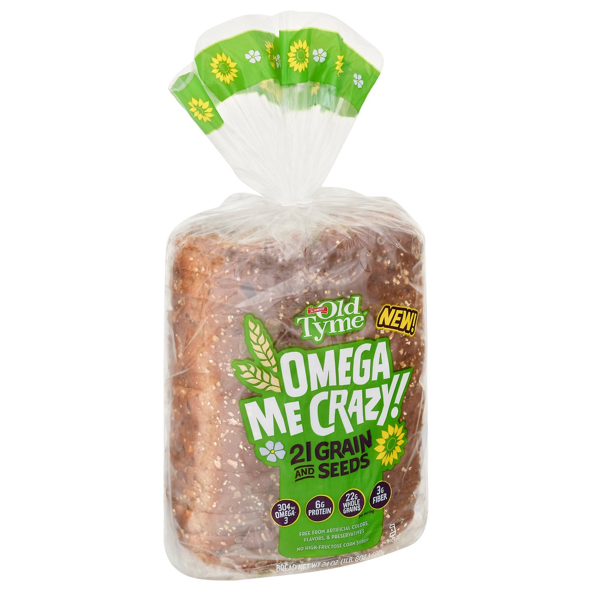 slide 9 of 10, Old Tyme Bread Omega Me Crazy! 21 Grain And Seeds, 24 oz