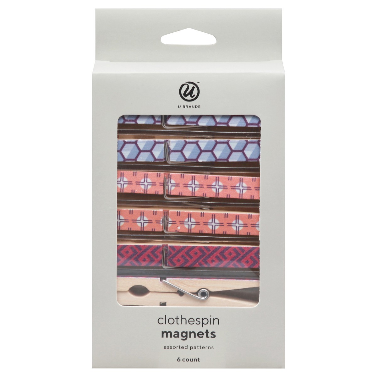 slide 1 of 10, U Brands Magnets Assorted Patterns Clothspin 6 ea, 6 ct