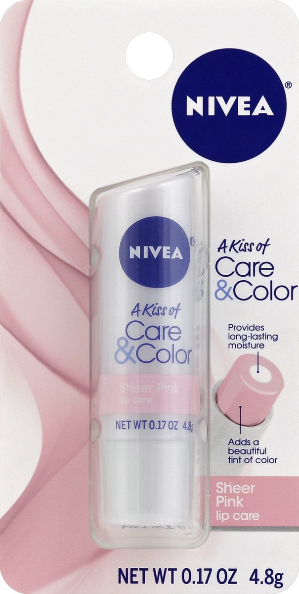 slide 2 of 2, Nivea A Kiss Of Care & Color Sheer Pink Lip Care, 1 ct