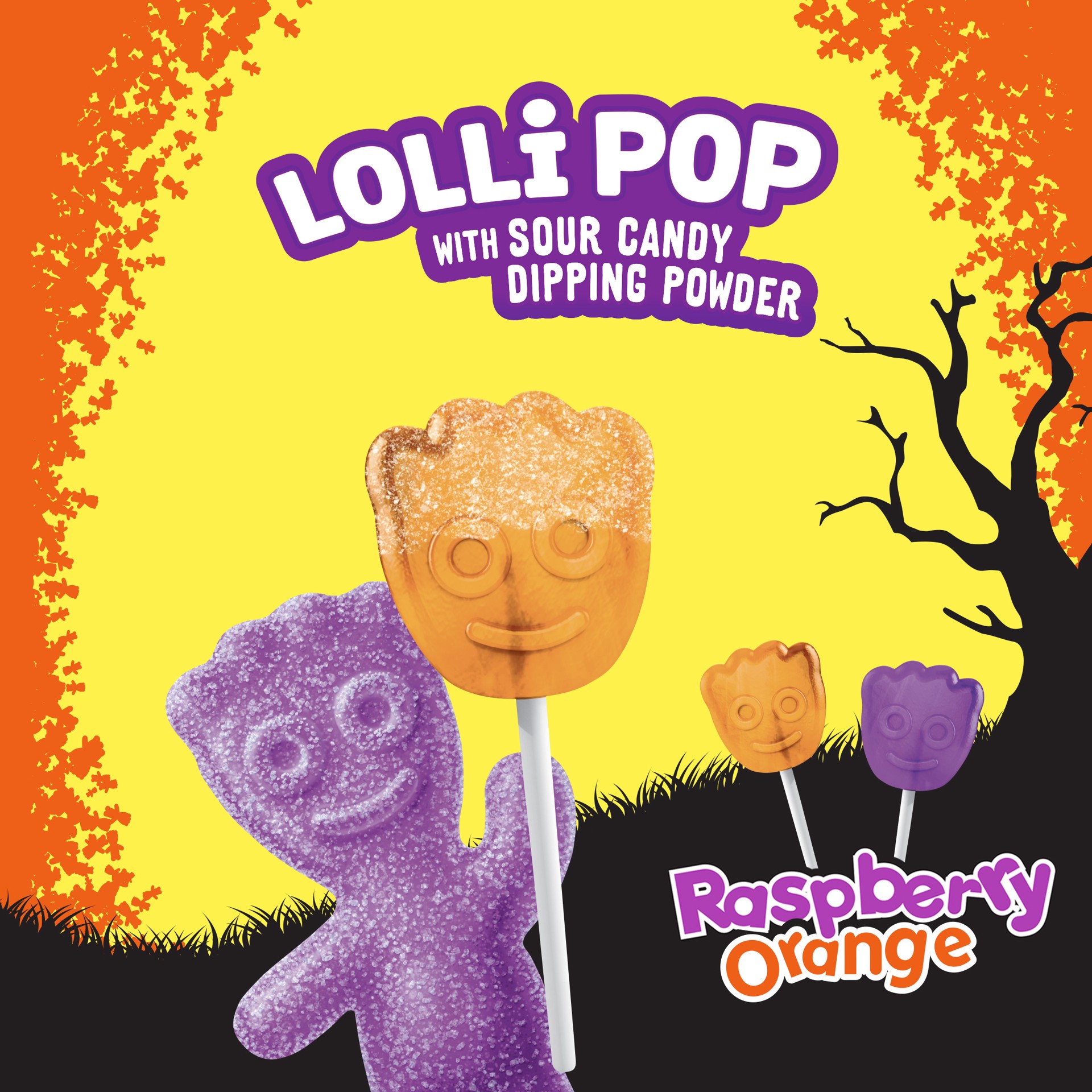 slide 3 of 5, SOUR PATCH KIDS Orange & Purple Halloween Candy Lollipops with Sour Candy Dipping Powder, 20 Lollipops, 10.58 oz