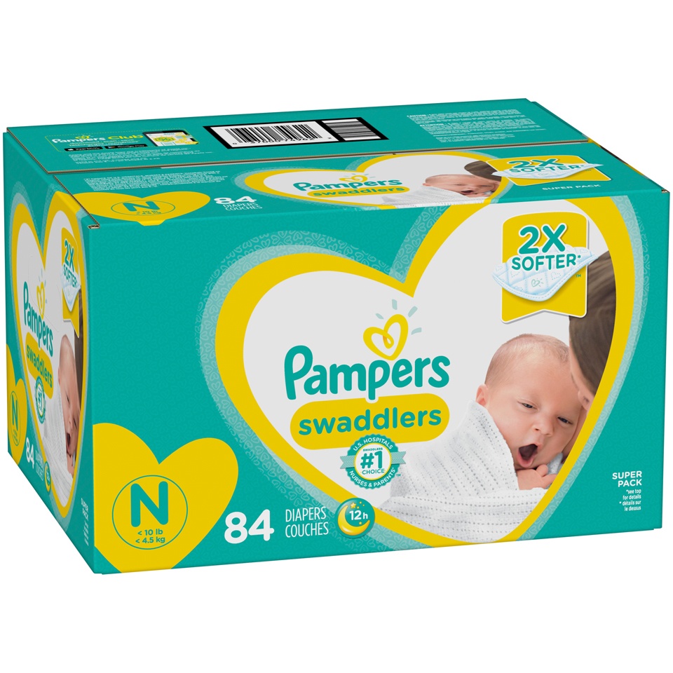 slide 2 of 3, Pampers Swaddlers Diapers, Size 0 (up to 10 lbs), 84 Count, Ultra Absorbent Disposable Infant Diaper, 84 ct