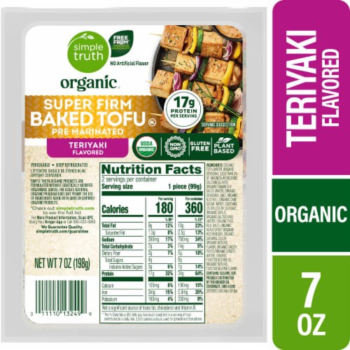 slide 1 of 3, Simple Truth Organic Super Firm Teriyaki Flavored Pre-Marinated Baked Tofu, 7 oz