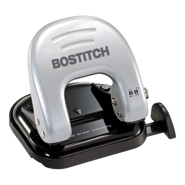 slide 10 of 10, BOSTITCH Ez Squeeze Two-Hole Punch, 20 Sheet Capacity, Black/Gray, 1 ct