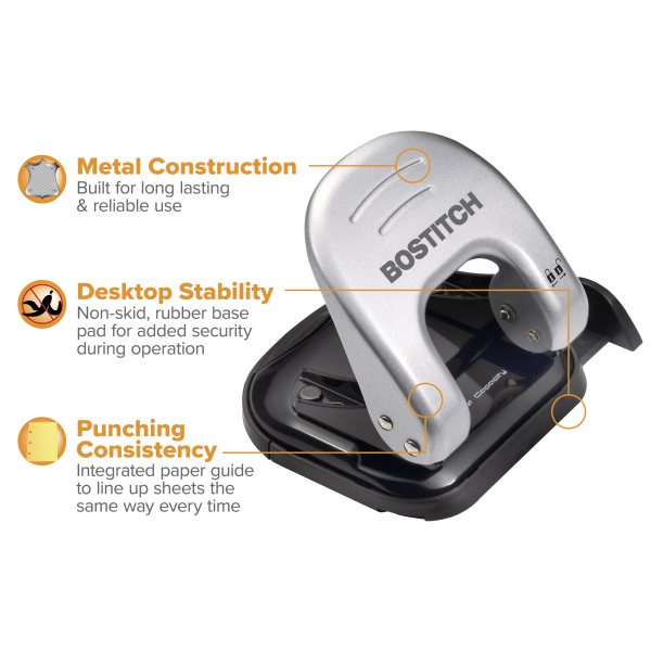 slide 5 of 10, BOSTITCH Ez Squeeze Two-Hole Punch, 20 Sheet Capacity, Black/Gray, 1 ct