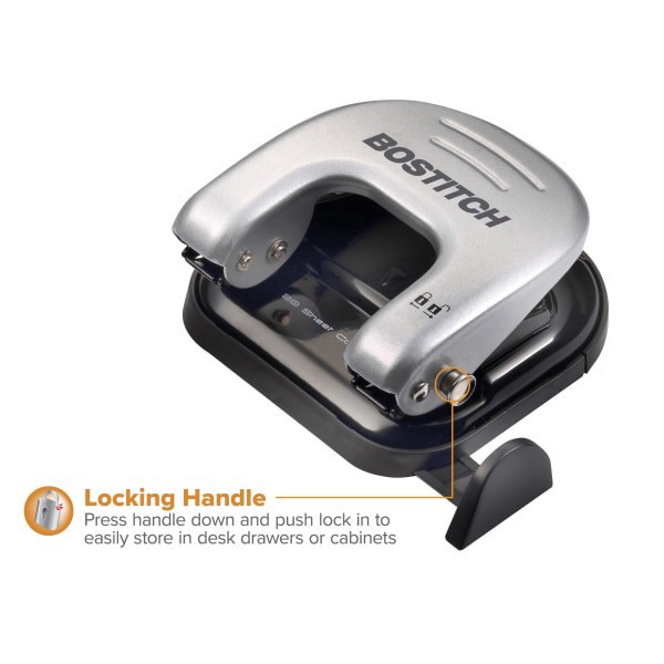slide 8 of 10, BOSTITCH Ez Squeeze Two-Hole Punch, 20 Sheet Capacity, Black/Gray, 1 ct