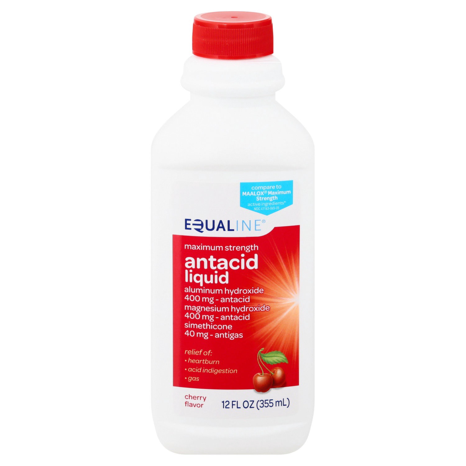 slide 1 of 1, Equaline Cherry Antacid Liquid, 12 oz