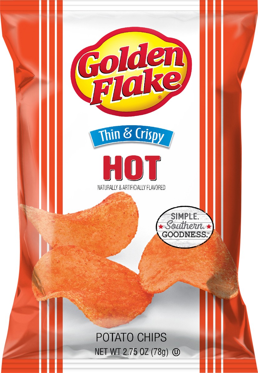 slide 10 of 10, Golden Flake Potato Chips Thin&Crispy Hot Flavor, 2.75 oz