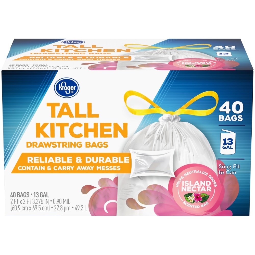 slide 1 of 1, Kroger Home Sense Tall Kitchen Trash Bags, 40 ct; 13 gal