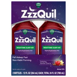 Vicks ZzzQuil Liquid, Sleep Aid, Diphenhydramine 50mg HCl, Calming Vanilla Cherry Flavored, Nighttime Sleep Aid Liquid, Sleep Aids for Adults, 2 Pack, 24 FL OZ