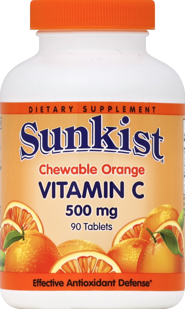 slide 1 of 3, Sunkist Chewable Vitamin C 500Mg Orange Tablets, 9 ct