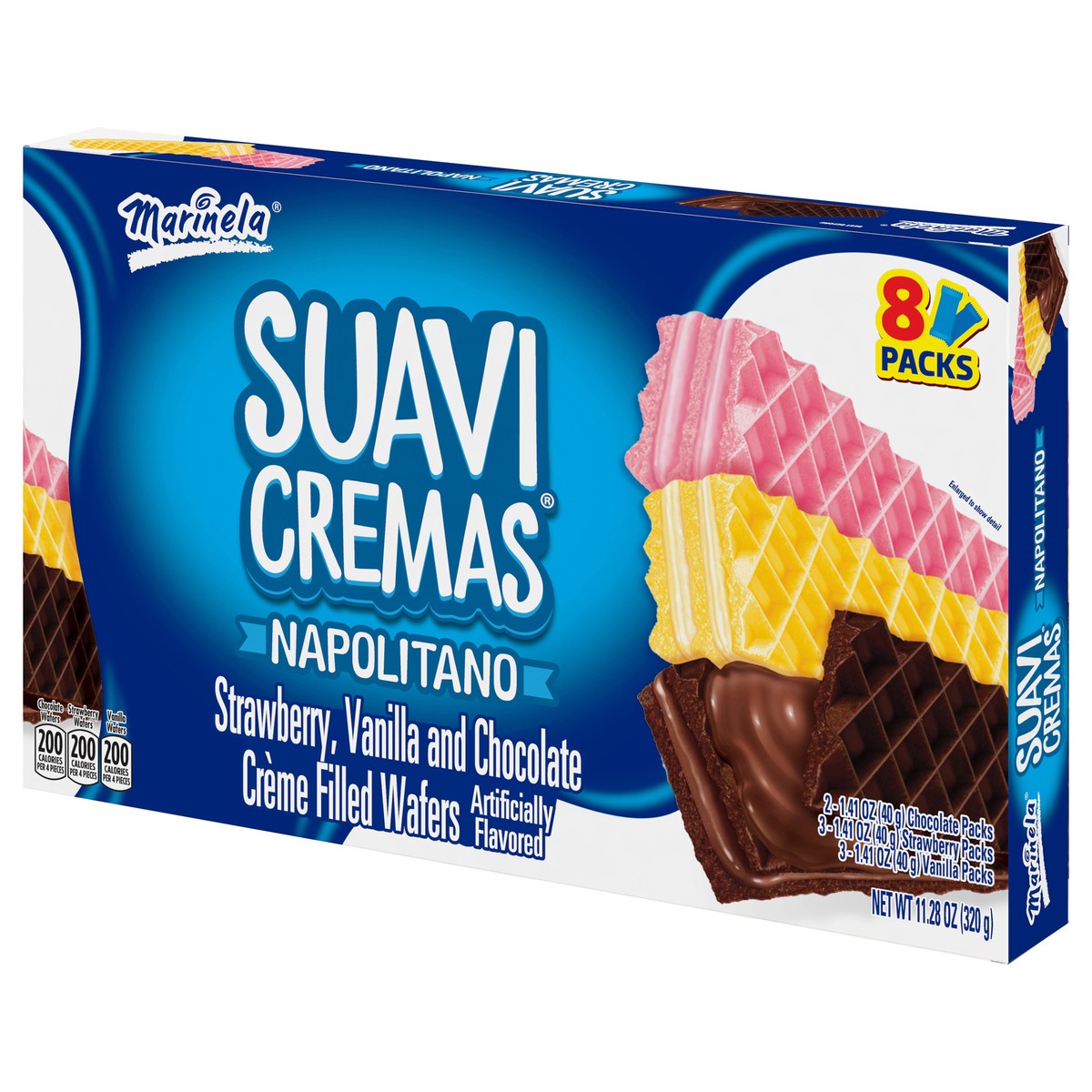 slide 9 of 9, Marinela Suavicremas Napolitano Crème Filled Wafer Cookies, 8 count, 11.28 oz, 32 ct