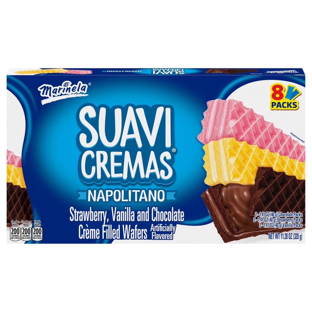 slide 1 of 9, Marinela Suavicremas Napolitano Crème Filled Wafer Cookies, 8 count, 11.28 oz, 8 ct