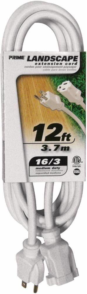 slide 1 of 1, Prime Wire & Cable Patio And Deck Outdoor Extension Cord - Sjtw 16/3 - 12 Foot - White, 12 ft