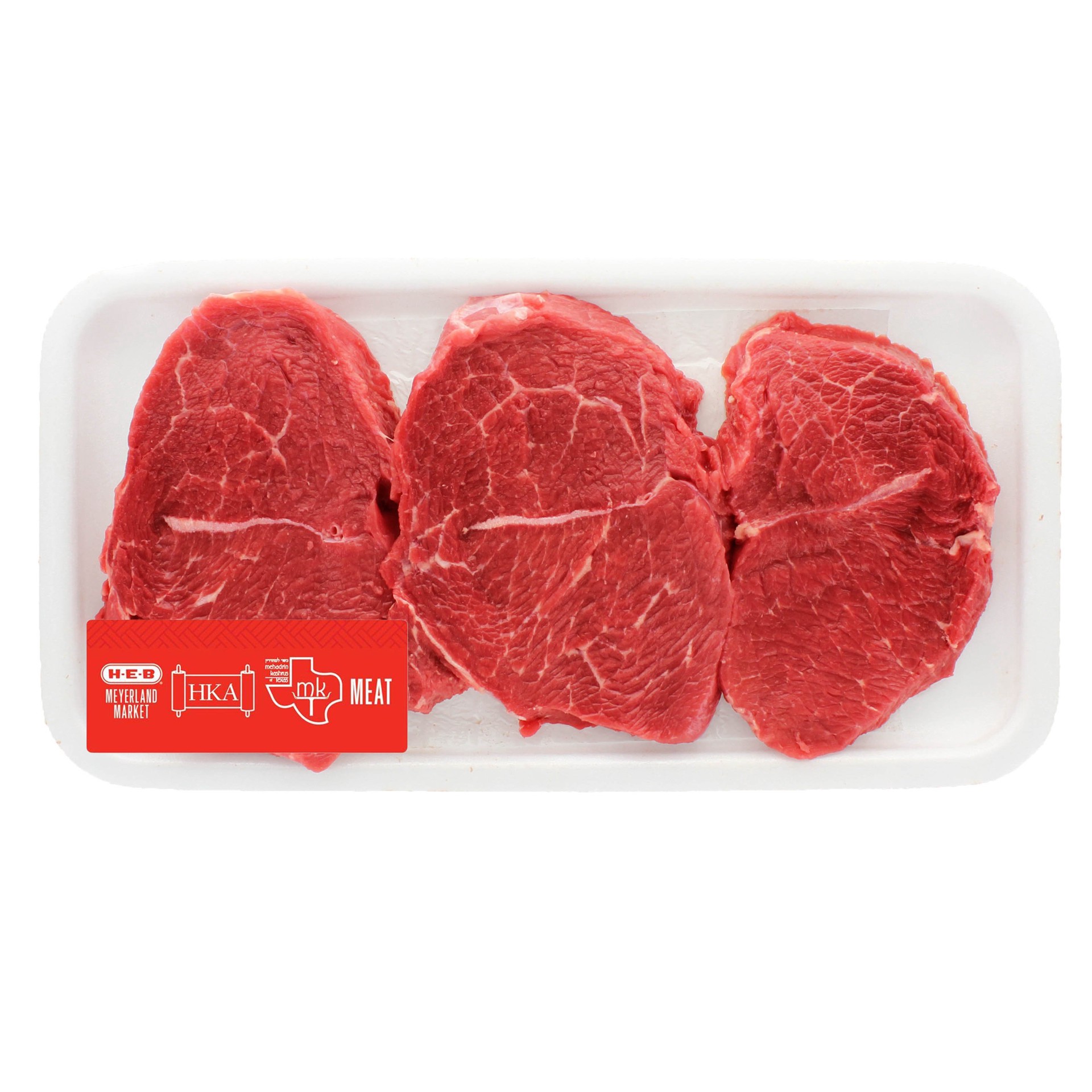 slide 1 of 1, H-E-B Kosher Beef Chuck Mock Tender Steak, per lb