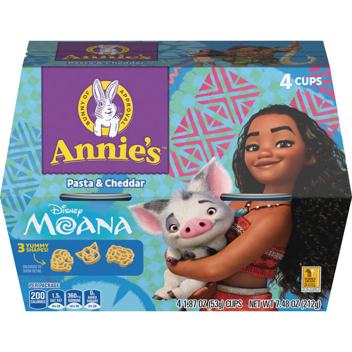 slide 1 of 3, ANNIES Annie's Disney Moana Pasta & Cheddar Microwave Cup 4 Pack, 7.48 OZ, 4 ct; 7.48 oz
